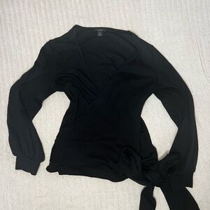 Halogen Black Wrap Tie Front Blouse